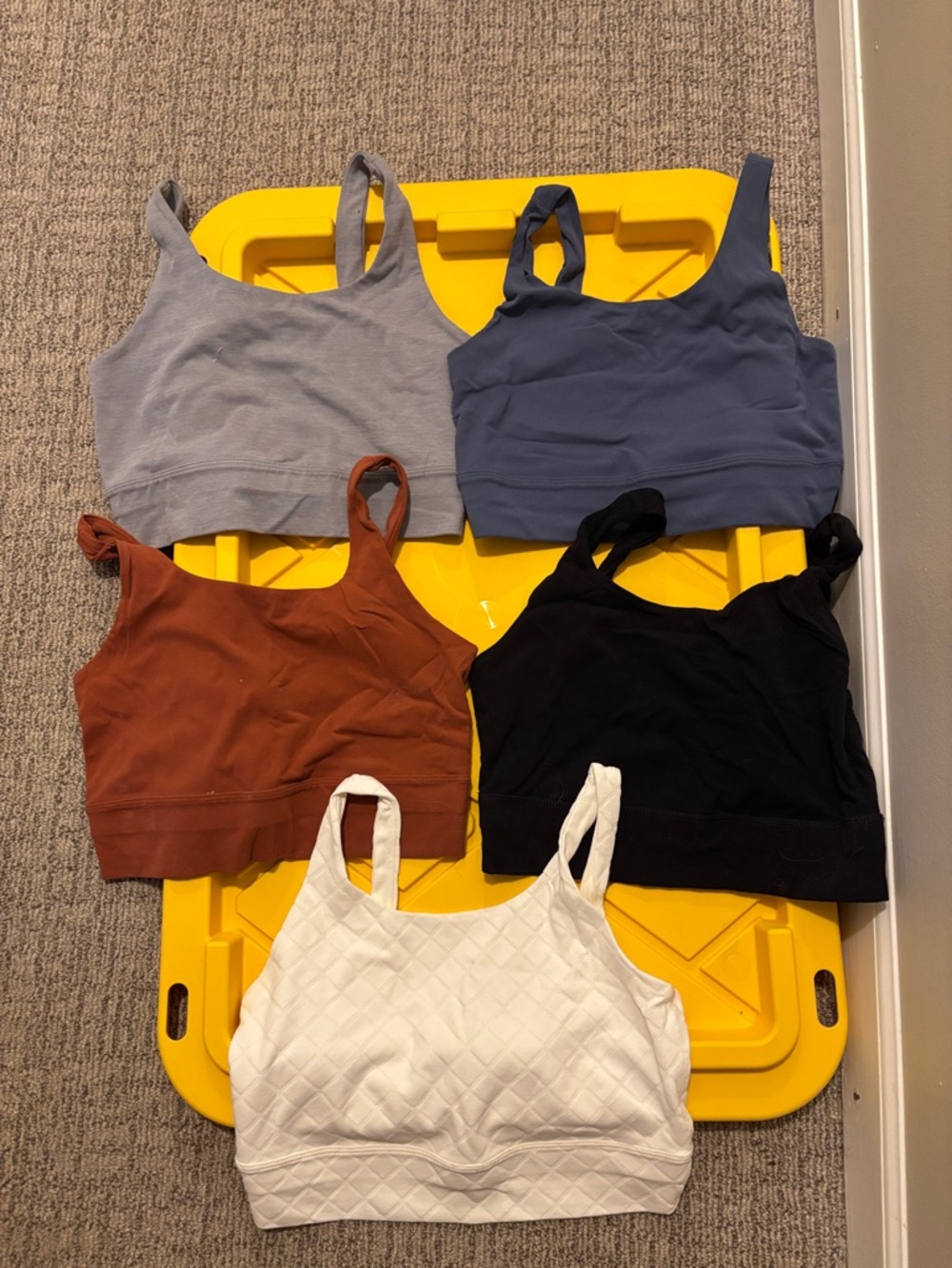 Nike Pack of Five Padded Crop Bras - White, Black, Rust, Light Blue, Slate